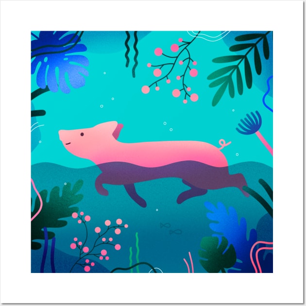 Swimming baby pig Wall Art by CamillaDrejer